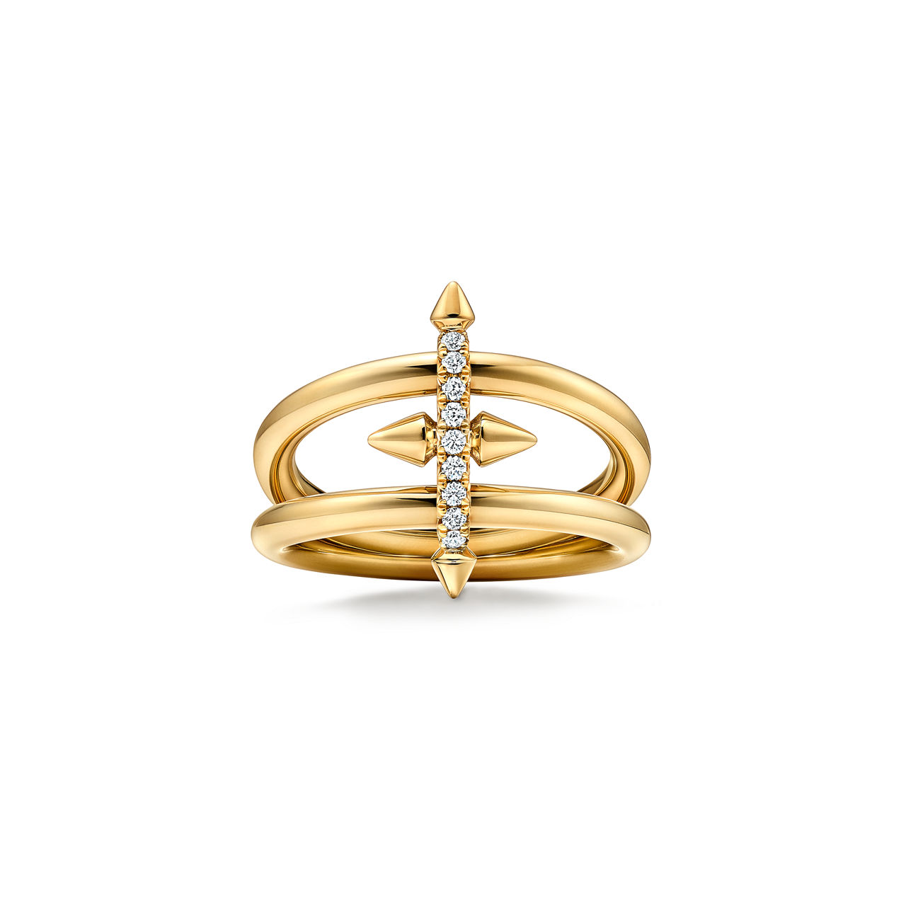 Two-row Ring in Yellow Gold with Diamonds