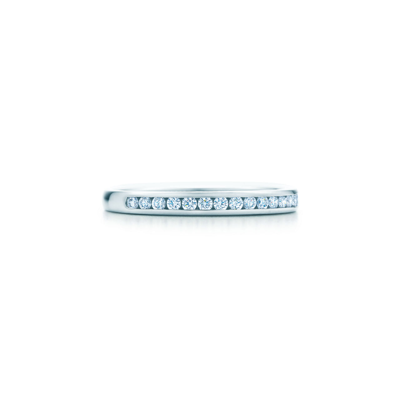 Wedding Band in Platinum with a Half-circle of Diamonds, 2 mm