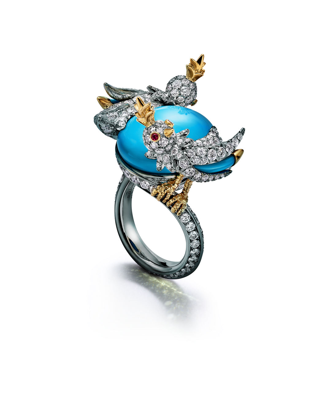 Wrap Ring in Platinum and Gold with Turquoise and Diamonds