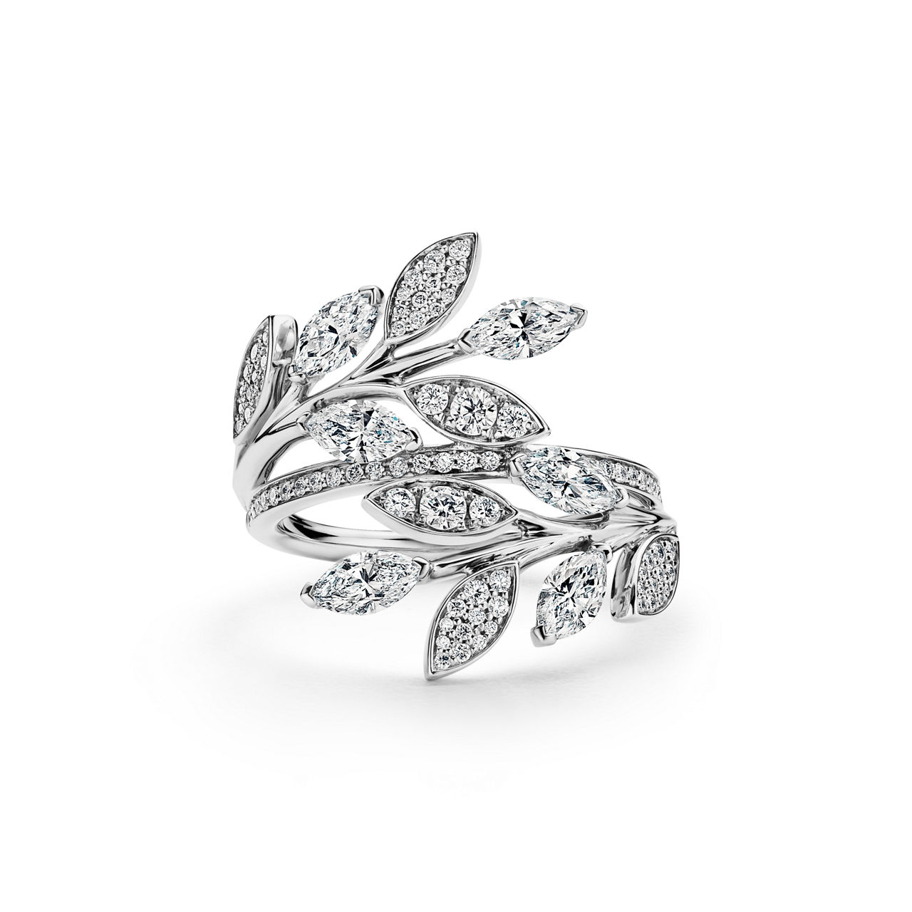 Diamond Vine Bypass Ring in Platinum