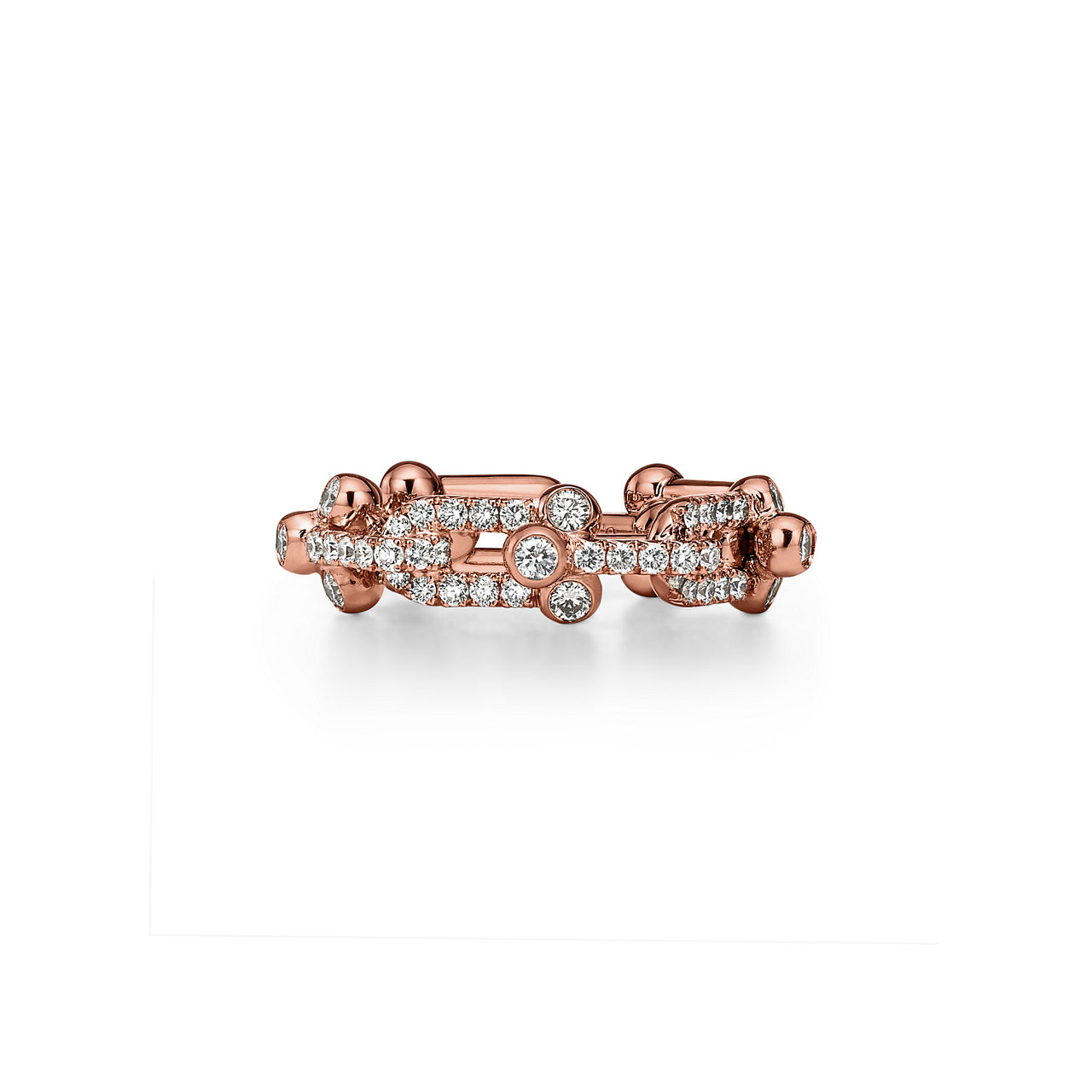 Small Link Ring in Rose Gold with Pavé Diamonds