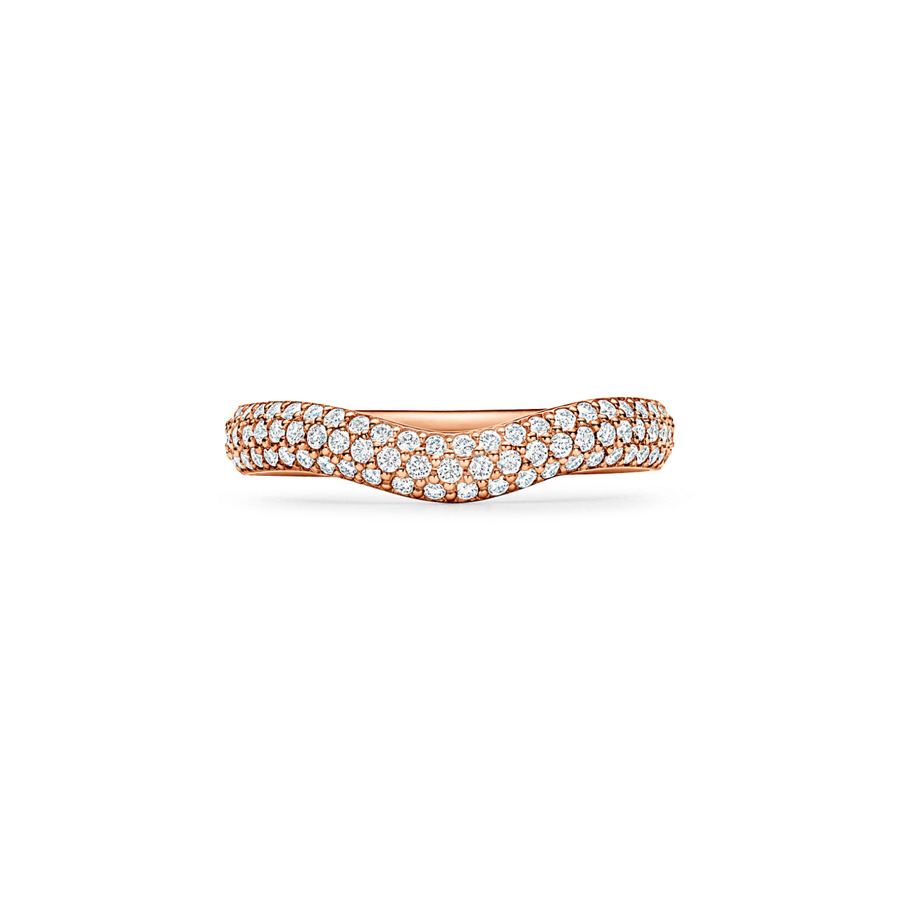 Curved Band Ring in Platinum with Pavé Diamonds