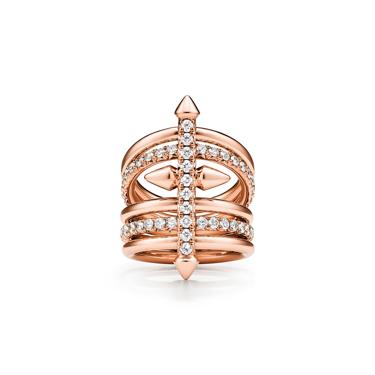 Five-row Ring in Rose Gold with Diamonds
