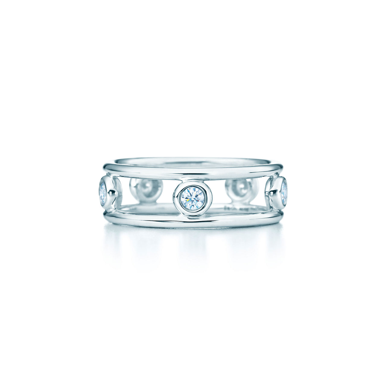 Sterling Silver Band Ring with Five Round Brilliant Diamonds