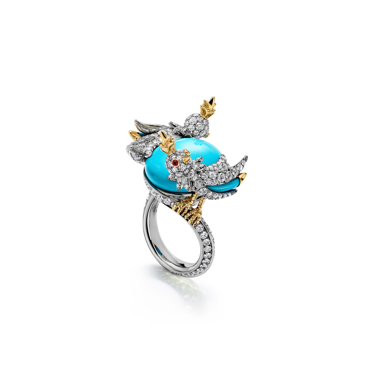 Wrap Ring in Platinum and Gold with Turquoise and Diamonds