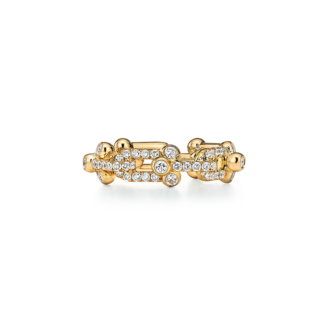 Small Link Ring in Yellow Gold with Diamonds