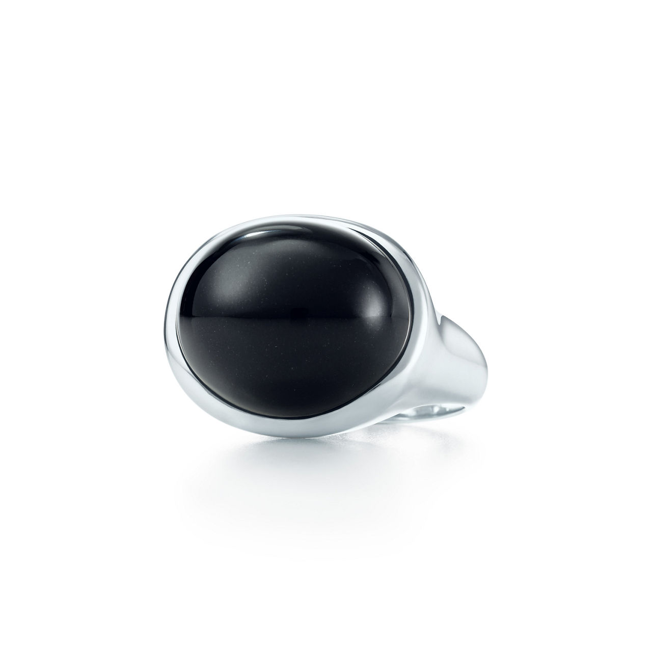Cabochon Ring in Sterling Silver with Black Nephrite Jade