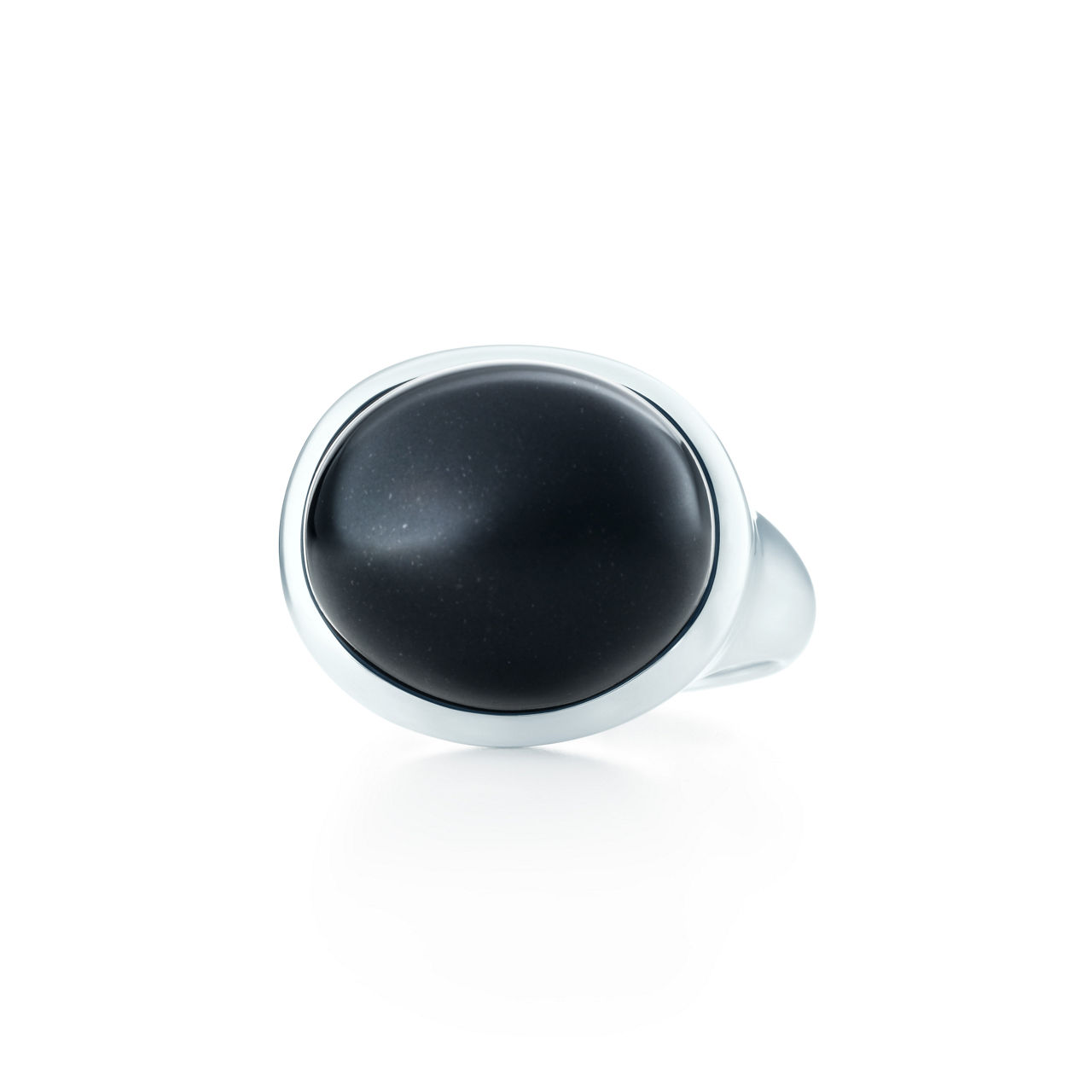 Cabochon Ring in Sterling Silver with Black Nephrite Jade