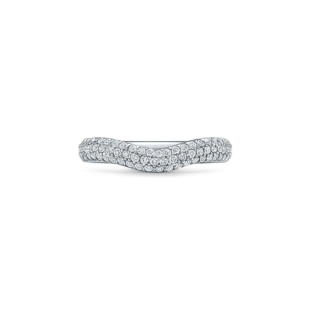 Curved Band Ring in Platinum with Pavé Diamonds