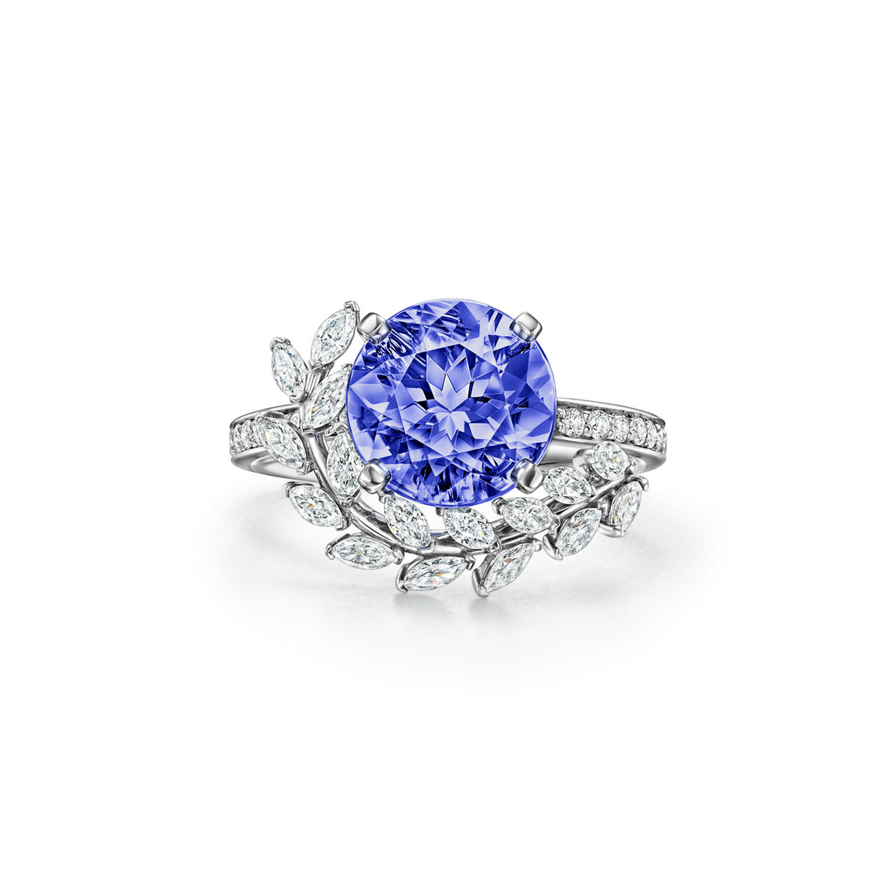 Vine Ring in Platinum with a Tanzanite and Diamonds