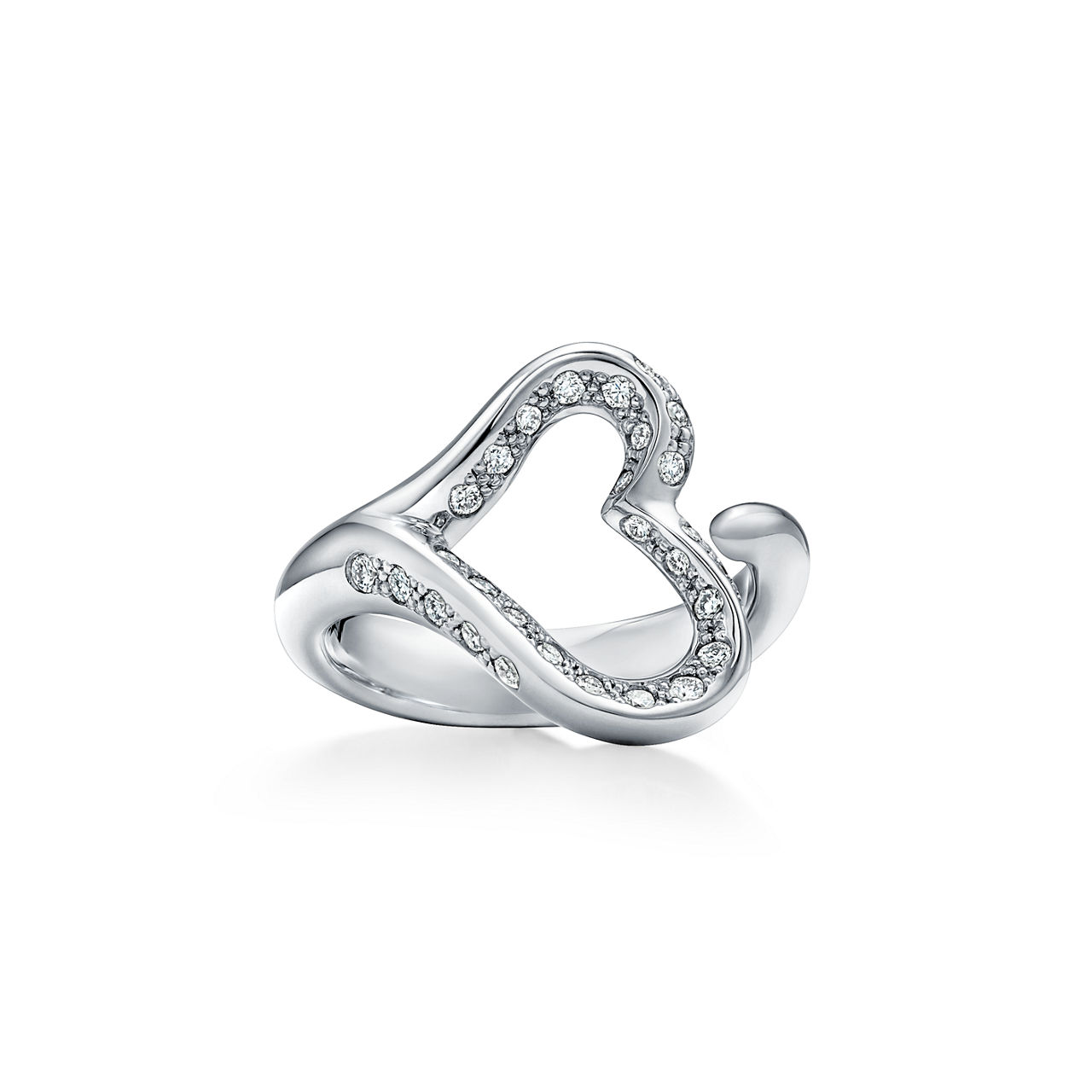Open Heart Ring in Platinum with Pavé Diamonds