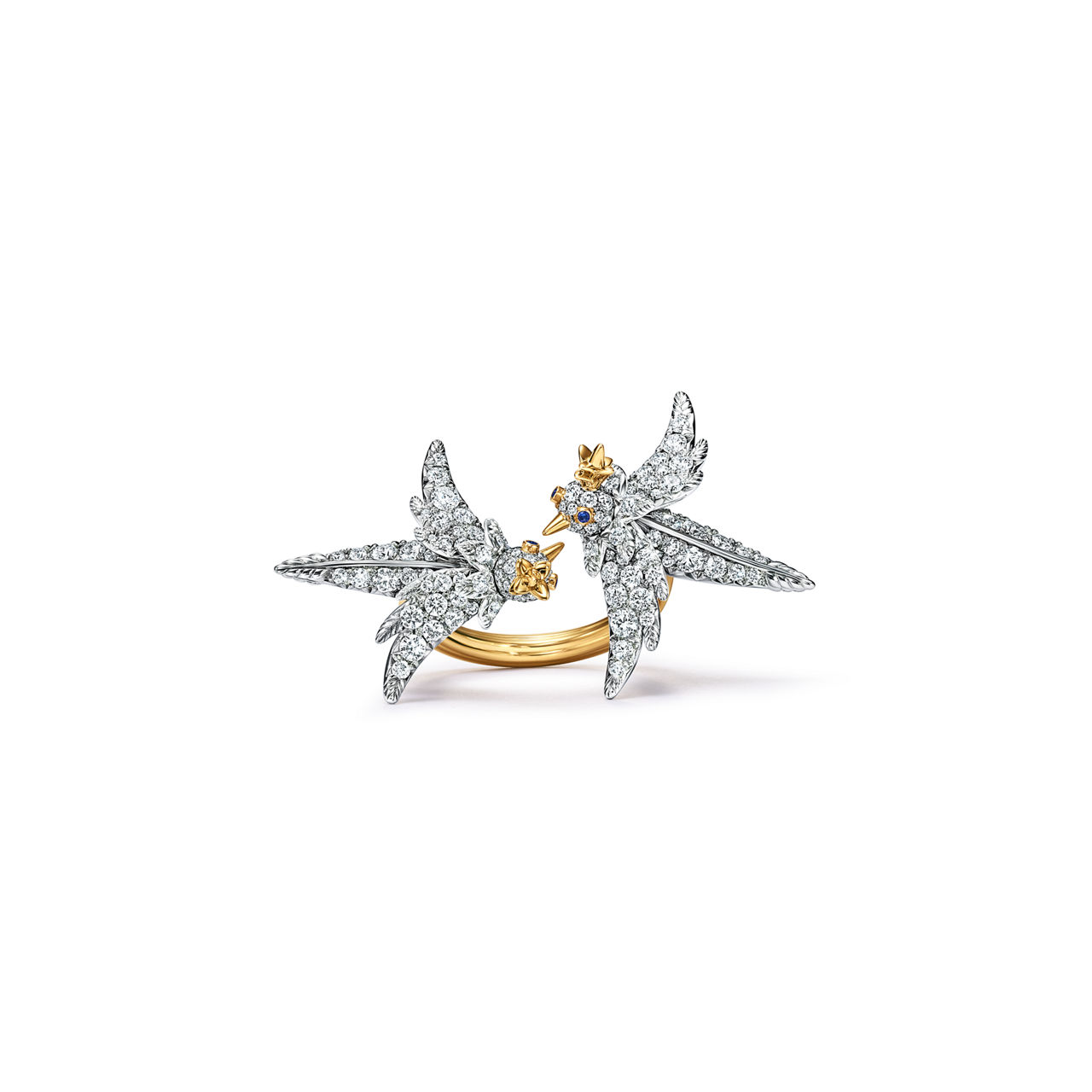 Lovebirds Ring in Platinum and Gold with Diamonds